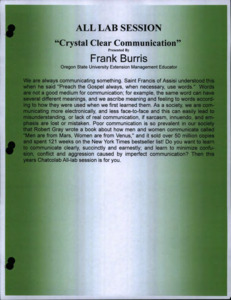 Camp Packet for Chatcolab Northwest Leadership lab that contains program planning, activities, stories, and menus/recipes. Only bound materials have been scanned; this digital collection does not contain any associated ephemera from the donors notebook.