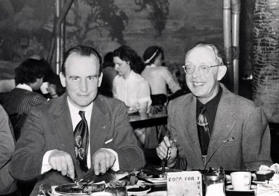 Leslie R. Powelson and Hugh Eminger eating Christmas dinner together in Los Angeles.