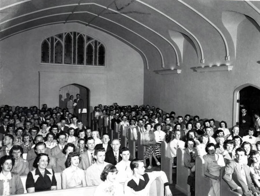 LDS Institute. Corner of Deakin and University Avenue. Interior view of congregation. Moscow, Idaho.