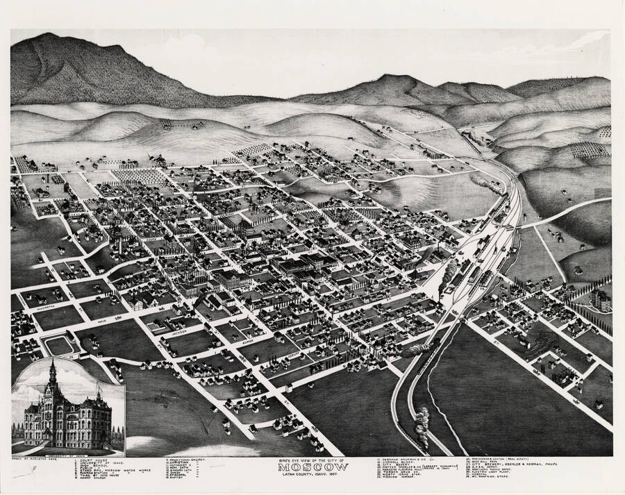 Streets and some buildings identified. Original drawing in U of Idaho library.