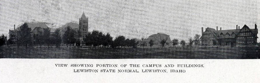 Copy print from book showing portion of Lewiston State Normal School campus and buildings. Lewiston, Idaho.