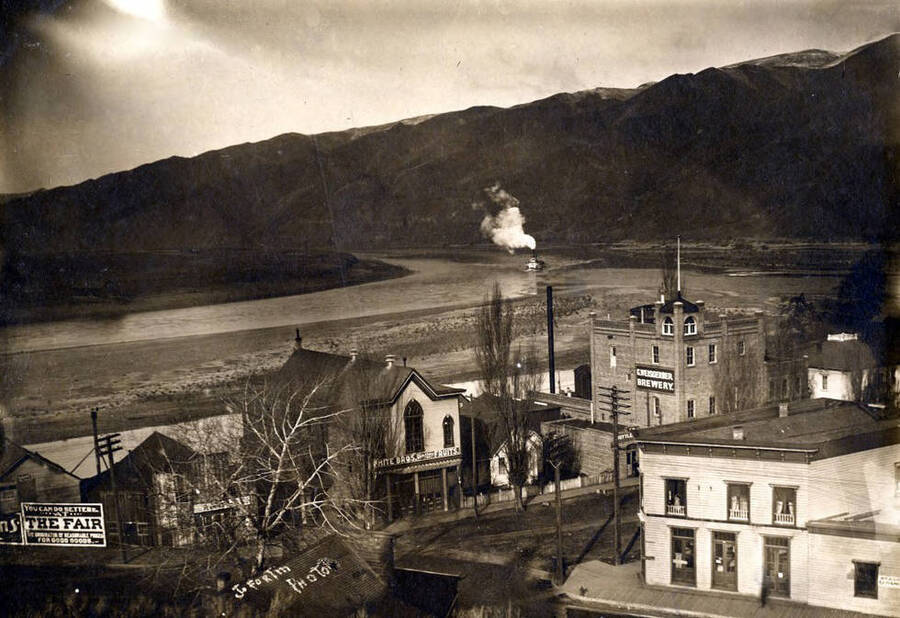 Birdseye view of C. Weisgerber Brewery and Wite Bros. Fruit. Lewiston, Idaho.