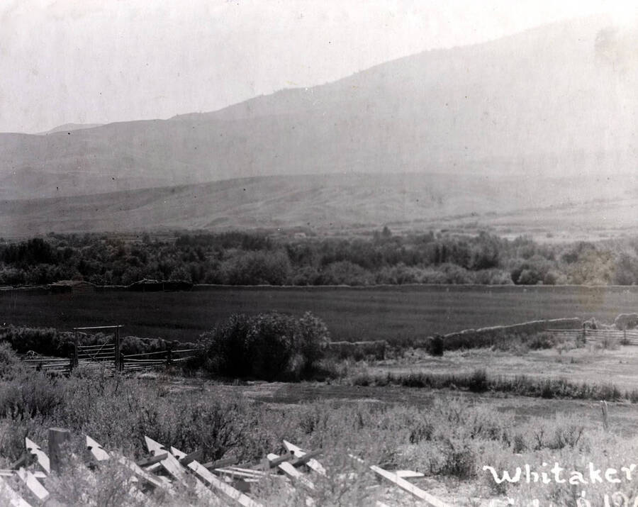 Panoramic view of Lemhi Valley showing remains of Fort Lemhi. Idaho.