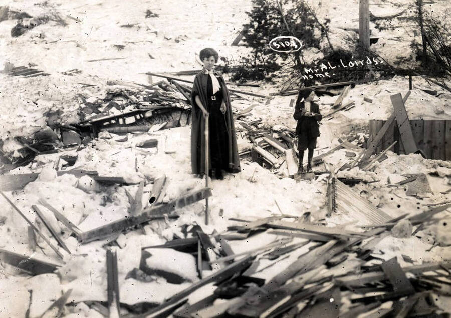 A.L. Laird home demolished by snowslide. Mace, Idaho.