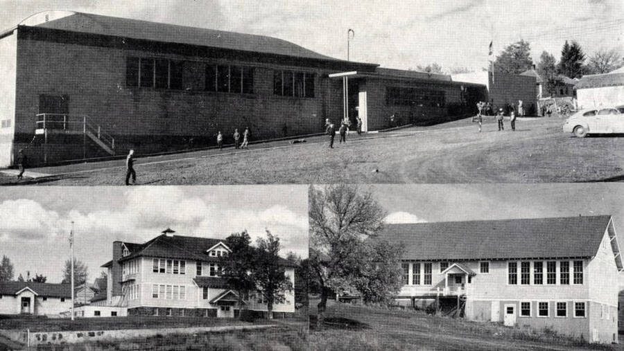 Composite of Potlatch public schools: elementary, Jr. high and high school buildings. Potlatch, Idaho.