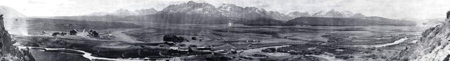 Copy print of panoramic view of Stanley, Idaho.