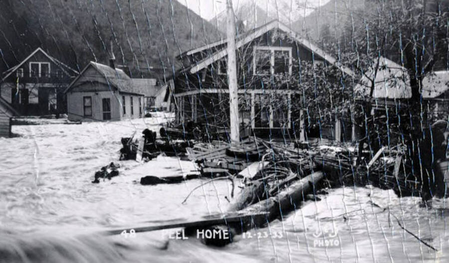 Peel Home during Placer Creek Flood. Wallace, Idaho.
