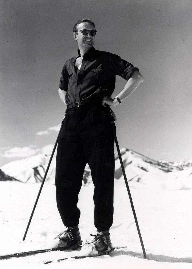 Averell Harriman, founder of Sun Valley, on Dollar Mountain. Sun Valley, Idaho.