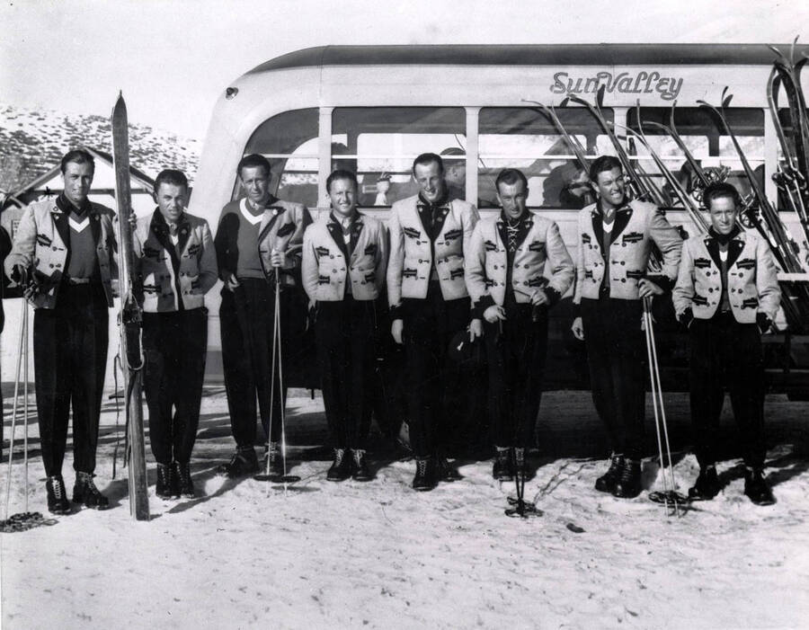 Original ski school. Hans Hauser, Director, on far left. Sun Valley, Idaho.