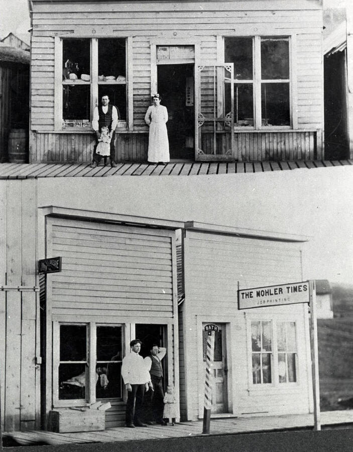 Two views of Mohler Times Building. Mohler, Idaho.