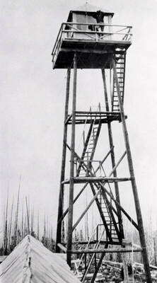 Del Flores standing at tower railing looking for fires