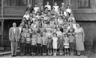 Bovill's grade school students standing outside the school.