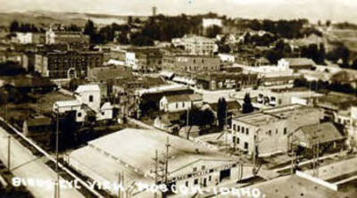Postcard. Caption reads 'Birds-eye view-Moscow, Idaho.