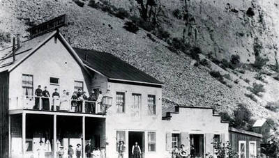 Nevada Hotel in foreground. Bayhorse, Idaho.