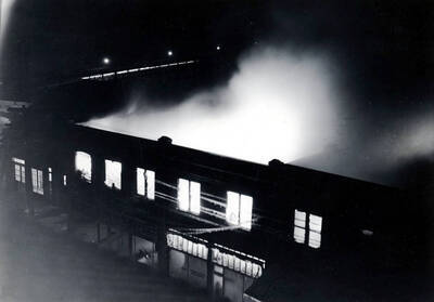 Aerial view of fire which destroyed the structure