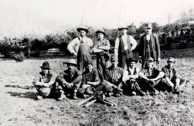 Front, L-R: Henry Slopman, Bill Reasoner, Lou Bogner, ?, Bill Harpkey, George Nagargast, Henry Bogner. Back, L-R: Pete Lauby, Frank Bogner, Louie Louer, Mike Bogner