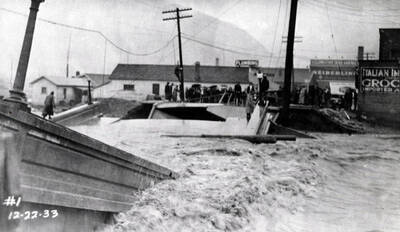 Flood at Division Street Bridge. Kellogg, Idaho.