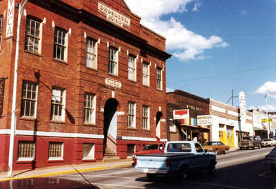 Y.M.C.A. building, Bunker Hill hiring office, and Hatrock's-Paints and Contractor. Kellogg, Idaho.