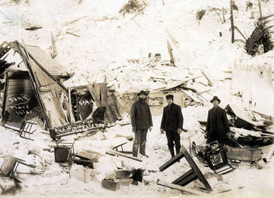Home of Mr. Abe Winchester demolished by snowslide. Mace, Idaho.