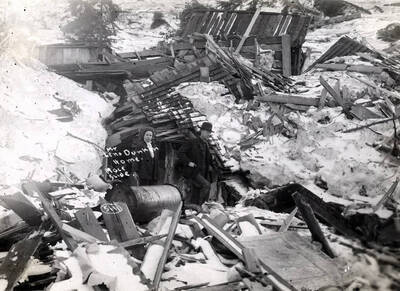 Gene Dunkin home demolished by snowslide. Mace, Idaho.