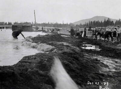 View of flood from east bank of Spokane River looking north. Coeur d'Alene, Idaho.