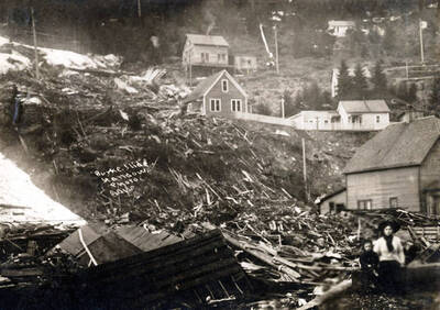 Damage from snowslide. Burke, Idaho.