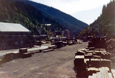 Taken in yard, showing piles of lumber. Star Mine. Burke, Idaho.
