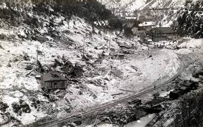 View of Mace, Idaho after the snowslide.