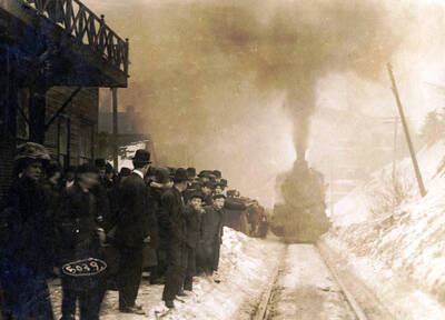 Train arriving at the station. Mace, Idaho.