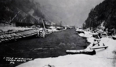 Union Pacific Railroad and U.S. Highway #10 completely destroyed for miles between Wallace and Harrison from the Placer Creek Flood. Wallace, Idaho.