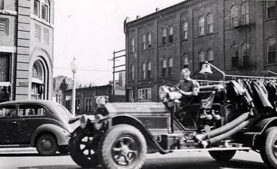 Fire truck on way to a fire. Wallace, Idaho.