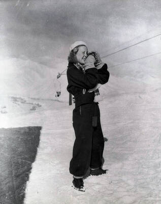 Guest, Marion Crozier, on Dollar Mountain. Sun Valley, Idaho.