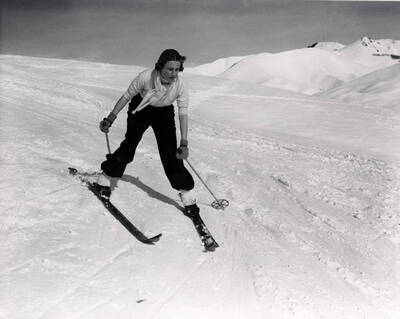 Guest skiing on Dollar Mountain. Sun Valley, Idaho.