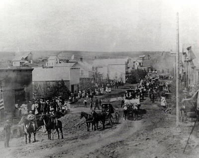 4th of July parade looking west on Main Street. Mohler, Idaho.