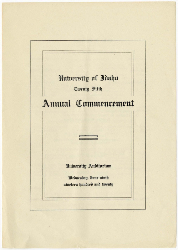 University of Idaho Twenty Fifth Annual Commencement