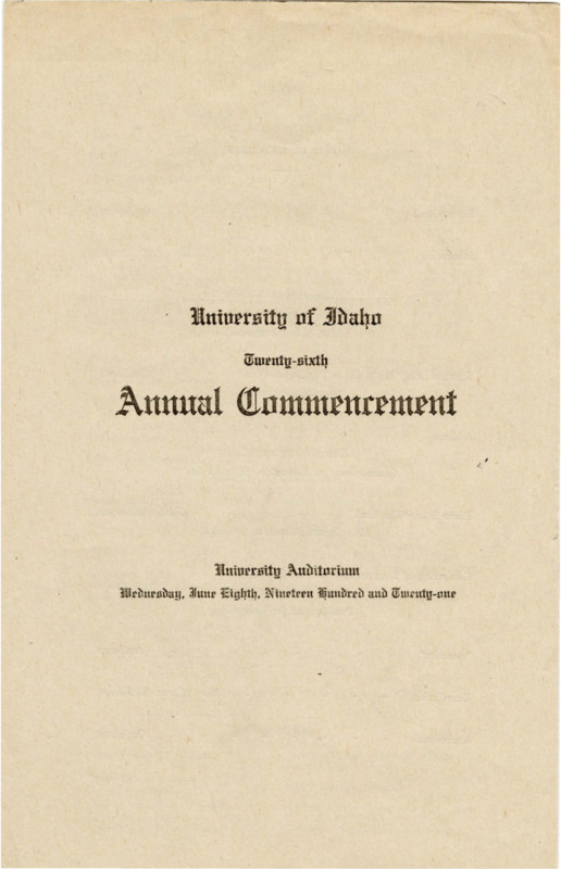 University of Idaho Twenty-sixth Annual Commencement
