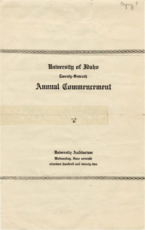 University of Idaho Twenty-Seventh Annual Commencement