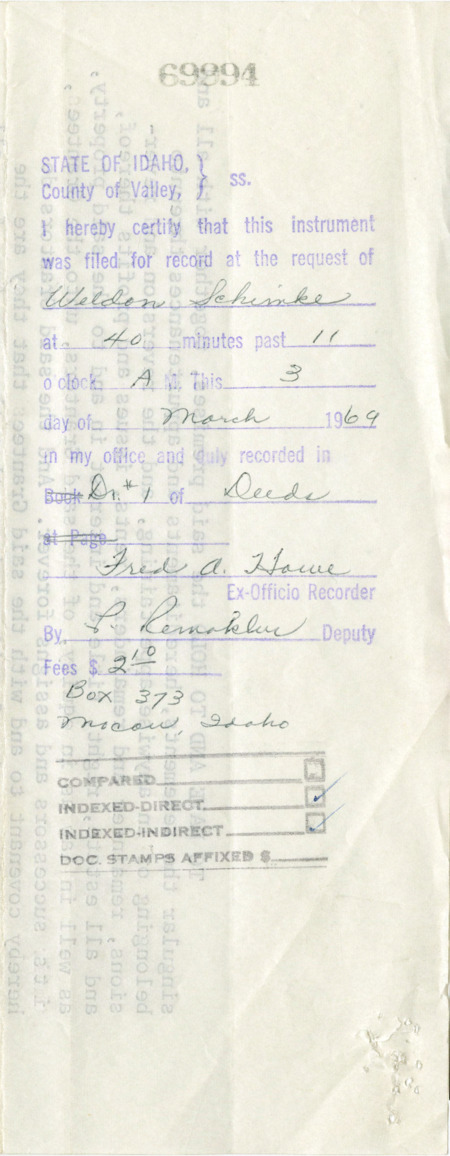 Filled record request form from the State of Idaho on behalf of Weldon Scheinke.