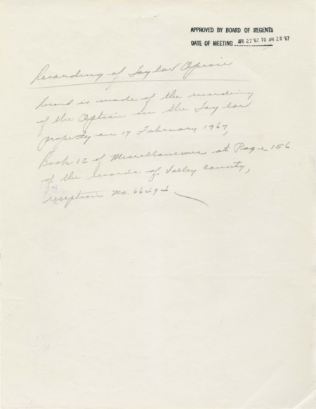 Handwritten message regarding a meeting about Taylor Ranch.