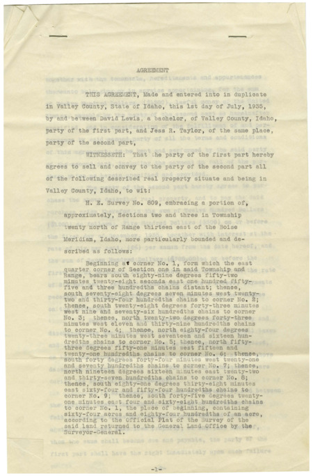 A property purchase agreement between David Lewis and Jess R. Taylor.