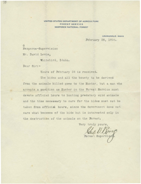 A letter about bounties and animal hides.