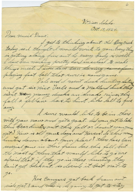 A letter from Emmit Rankan about duck hunting and asking Dave how it is at his place.