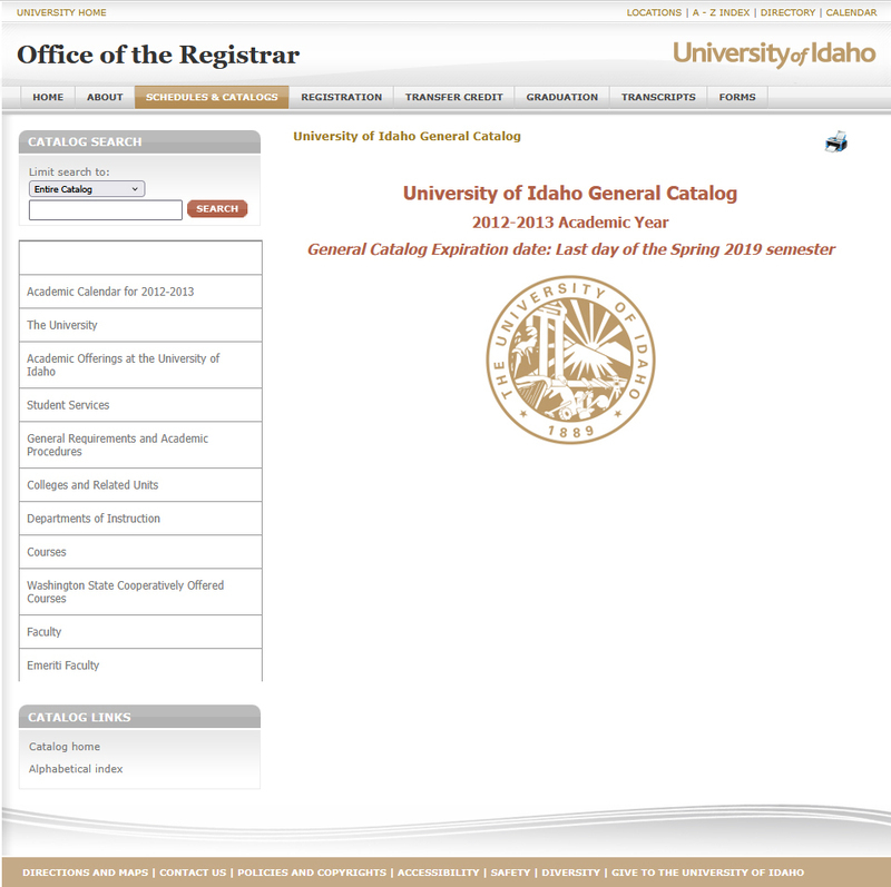 Web archive capture of online course catalog edition