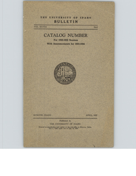 Scan of course catalog booklet, Vol. XXVIII, No. 1