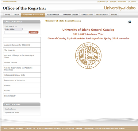 Web archive capture of online course catalog edition
