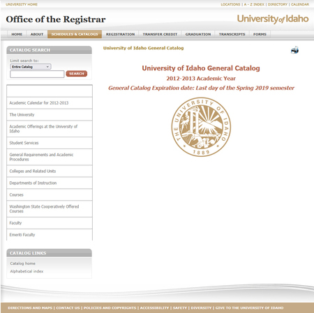 Web archive capture of online course catalog edition