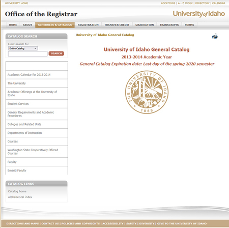 Web archive capture of online course catalog edition