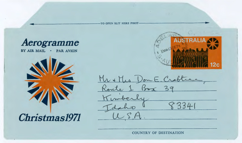 A holiday letter from Norman and Muriel Tindale. They share stories about their travels to Palo Alto, Honolulu, Colorado, and Utah. They discuss their Thanksgiving and then travels to Australia.