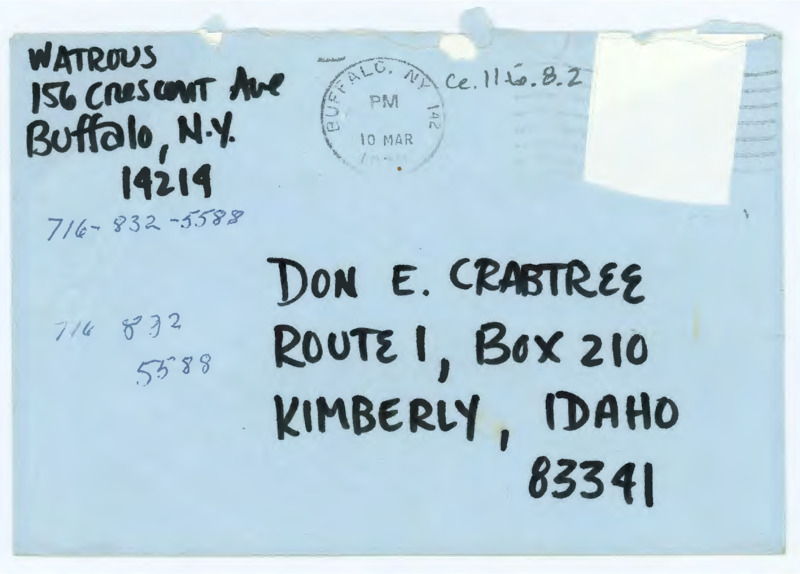 Letter sharing she tried to call Crabtree but he was on a trip. She is giving a flintknapping demonstration soon and writes that she will send her publication when it is ready.