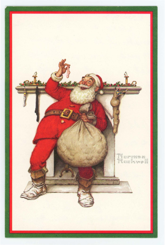 Christmas card. Front: Art of Santa Claus in front of a fireplace by Norman Rockwell. Inside: Handwritten letter to Crabtree to apologize for not picking him up at the hospital. They want to make it up to him by inviting him to stay with them in Albuquerque, New Mexico. They request that Donald sends them his address, and they have attached their address and phone number to the bottom. On the other side if the card is the other half of the card and a sign off from Karen and Will.